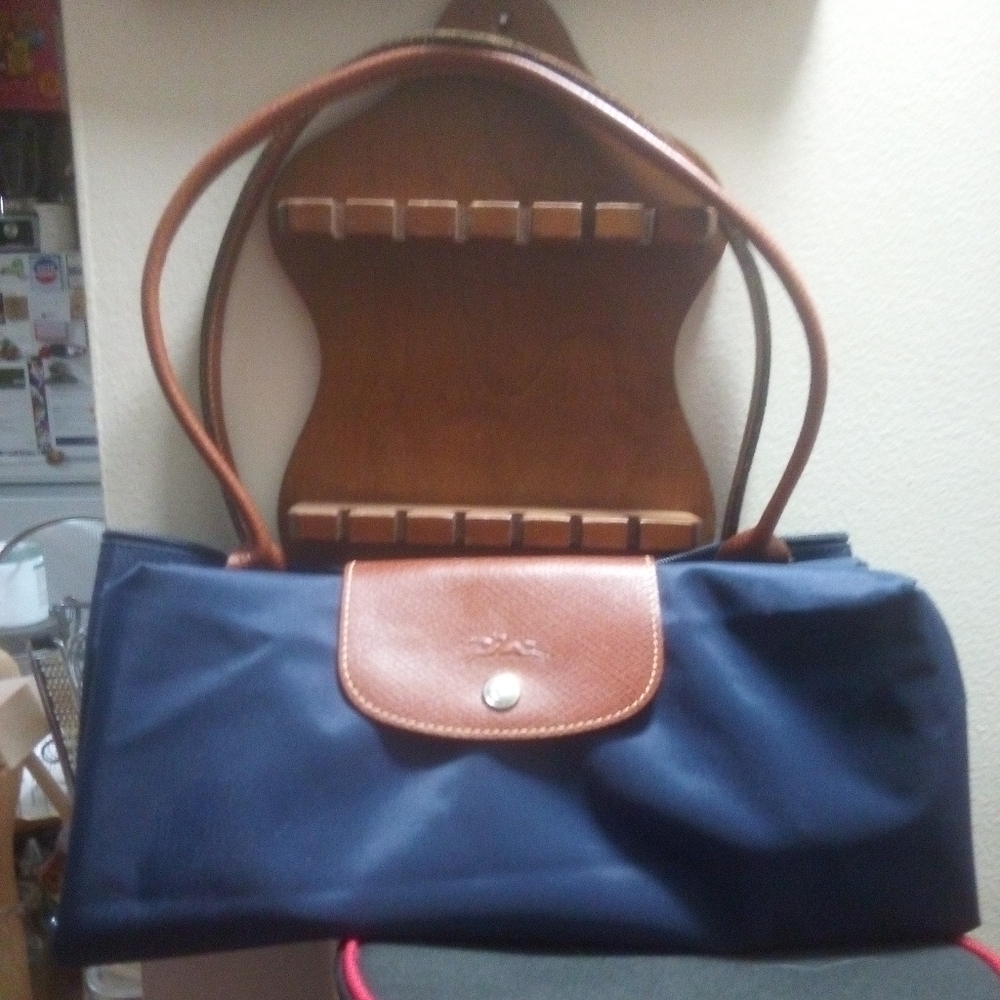 Blue and Brown Shoulder Bag with Leather Accents